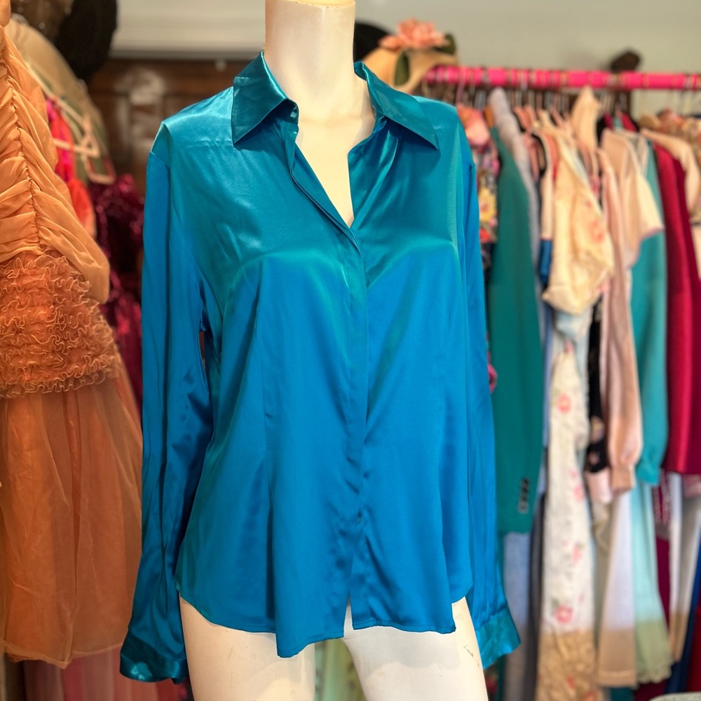 90s Bright Blue Silk Button Down